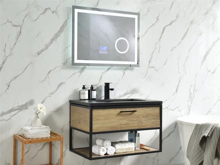 Badkamermeubel Model 1 - 80 cm - DonkerBruin Eiken - Bluetooth LED Spiegel - Industrieel