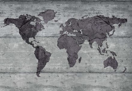Fotobehang World Map Concrete Texture | XL - 208cm x 146cm | 130g/m2 Vlies