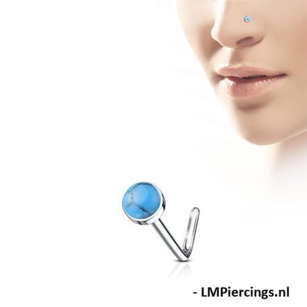 Neuspiercing L-bend natuursteen 0.8x6x3 - turquoise - LMPiercings