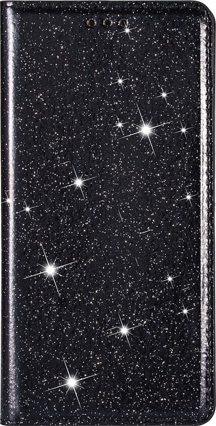 Hoesje geschikt voor iPhone 16 Plus - Bookcase - Pasjeshouder - Portemonnee - Glitter - TPU - Zwart