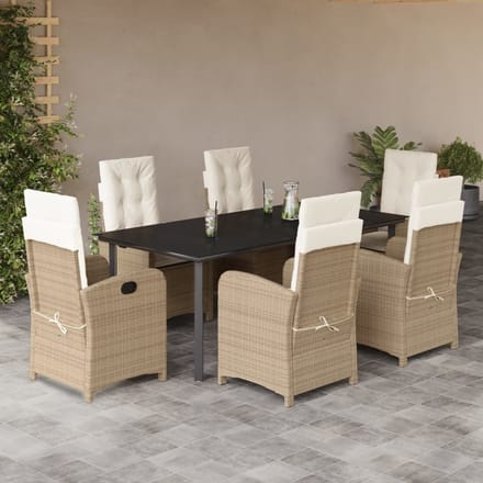 vidaXL - 7-delige - Tuinset - met - kussens - poly - rattan - beige
