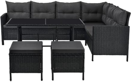 Manacor Polyrotan Loungeset - Zwart - 7-persoons - Met Kussens