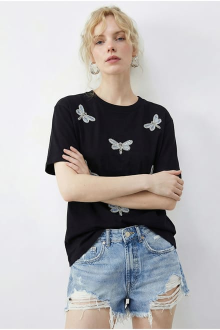 Geborduurd Crew Neck Relaxed Fit T-Shirt