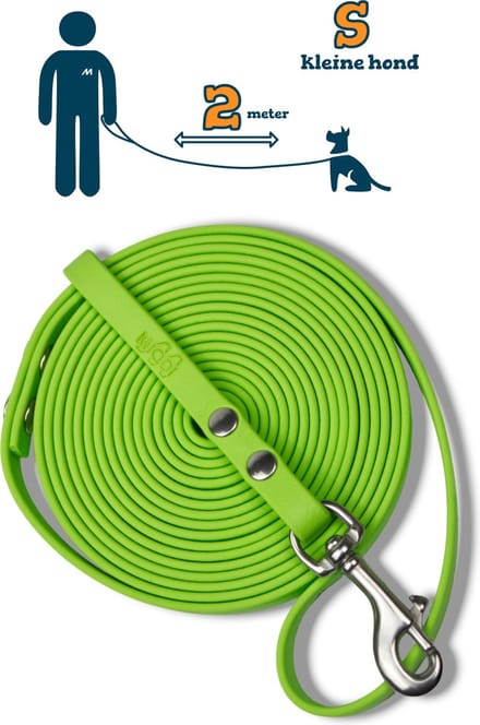 Miqdi hondenriem - BioThane – lichtgroen – 2 meter lang – 9mm breed – XS/S – kleine hond