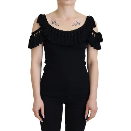 Dolce Gabbana Tsh83190 Zwarte Franje Top