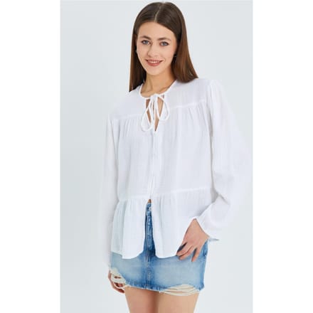 Lange Mouwen Losse Blouse met Strikhals