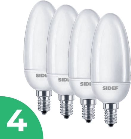 Sidef Kaarslamp Spaarlamp E14 - 7W - Daglicht - Niet Dimbaar - 4 stuks