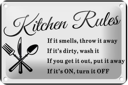Blechschild Spruch 18x12cm Kitchen Rules Küche Regeln