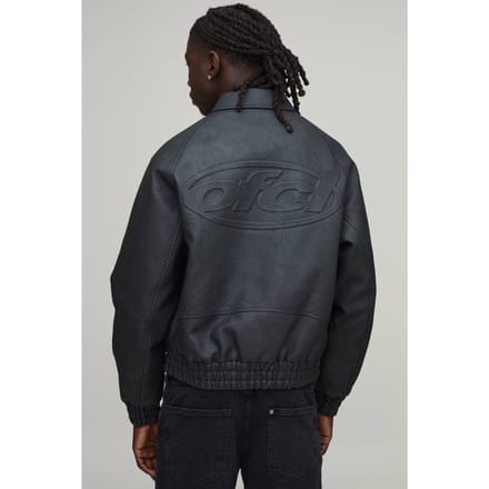 Boxy Fit Gebosseerde Ofcl Bomber Jacket Met Kraag | Black | Size Medium