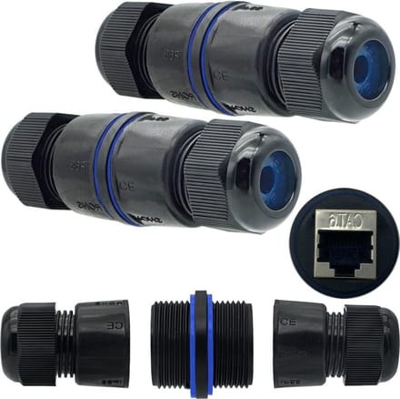 Ethernet-connectoren voor buiten - waterdichte RJ 45-connector - RJ45-koppeling - CAT.6E/CAT.6/CAT.5E/CAT.5 - netwerkextender - 2 stuks
