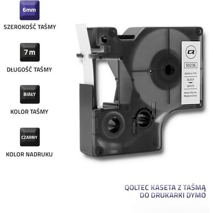 Qoltec Tape voor DYMO D1 43613 |   6 mm x 7 m |   Wit/zwarte print