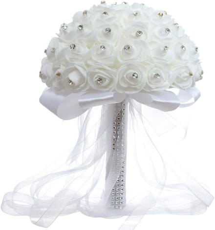 Bruidsboeket Rozen - Kunstboeket Parel - Bruiloft Decoratie - Meer dan 25 Rozen - 28 cm Hoogte - Wit