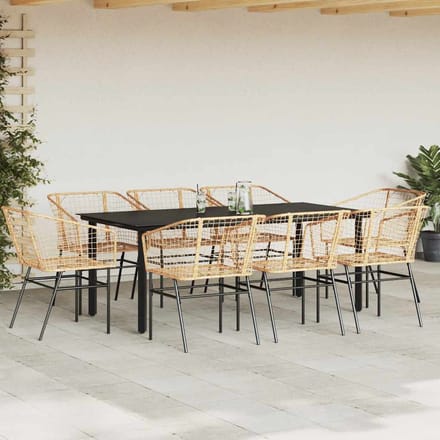 vidaXL - 9-delige - Tuinset - poly - rattan - glas - bruin