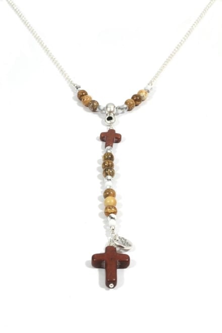 Heaven Eleven dames Ketting zilver plating - jaspis - bruin kruisje