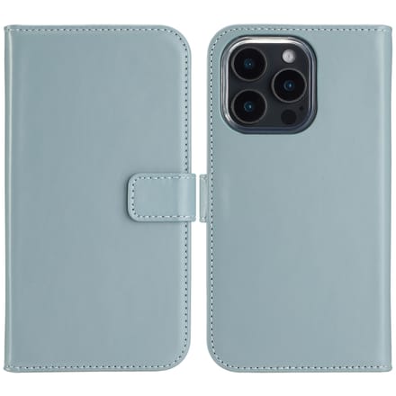 Selencia Hoesje - Geschikt voor Apple iPhone 16 Pro - Echt Lederen Bookcase - Air Blue