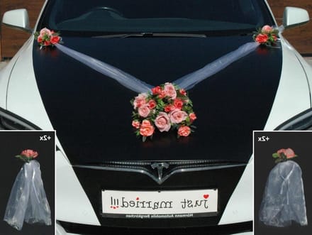 Autobouquet Bruiloft - Autoversiering Rozen - Bruiloft Decoratie - Met Zuignappen - 110 cm Sjerpen - Roze Mix