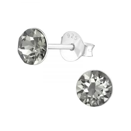 Zilveren oorknop, Black Daimond kristal (6MM)