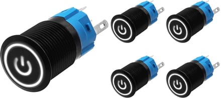 ProRide Drukschakelaar ON-OFF 220V - 16mm Metaal - Waterdicht - LED Ring Wit - 5 stuks