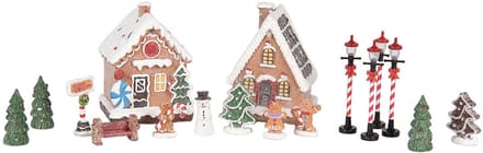 Clayre & Eef Kerstdecoratie met LED-verlichting Gingerbread house (set 17) 9x8x13 cm / 2xAAA Bruin Kunststof
