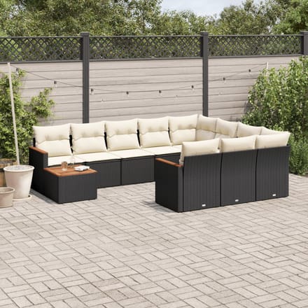 vidaXL - 11-delige - Loungeset - met - kussens - poly - rattan - zwart
