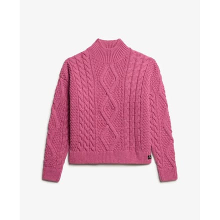 Superdry - Gebreide Aran kabeltrui met polokraag - Dames - Sweaters