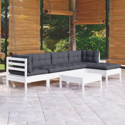vidaXL - 6-delige - Loungeset - met - kussens - grenenhout - wit