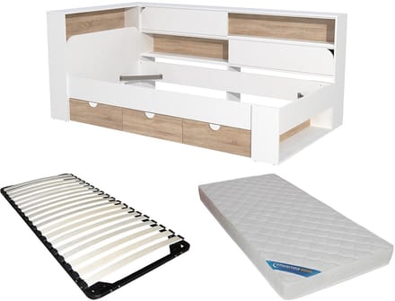 Vente-unique Bedframe hout natuurlijk licht, wit 90 x 190 cm