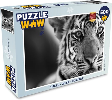 Puzzel Tijger - Welp - Zwart - Wit - Legpuzzel - Puzzel 500 stukjes