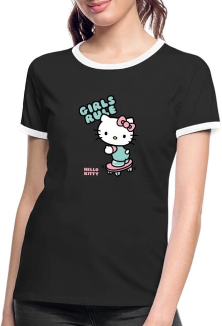 Hello Kitty Op Een Skateboard Met Girls Rules Vrouwen Contrast Shirt