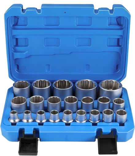 Veeltand Moerset - Torx Dopsleutelset - Klus Klussen - 21 Delig - 8-36 mm - Blauw