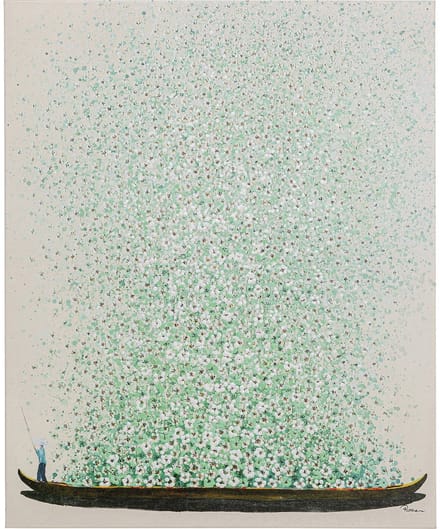Kare Schilderij Flower Boat Beige Green 80x100cm