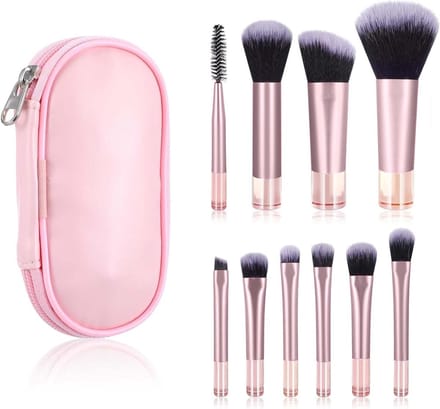 Professionele Make-up Borstels Set met Make-up Tas - 10 Stuks voor Concealer, Foundation en Oogschaduw
