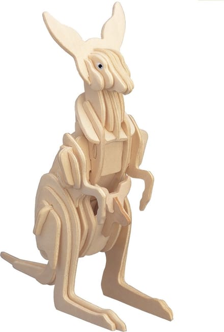 Houten dieren 3D puzzel kangoeroe - Speelgoed bouwpakket 23 x 18,5 x 0,3 cm.