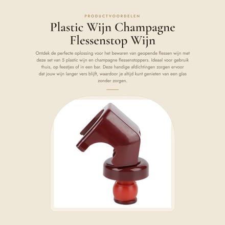 Dailygoods- Flessenstop - 5 Stuks - Wijnstopper Vacuum - Kunststof/Siliconen - Antiroest - Lichtgewicht - Compact Formaat