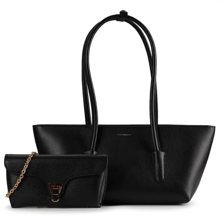 COCCINELLE Leren shopper Double Beat Grained Leather Handbag Noir zwart