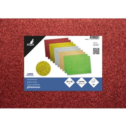 Kangaro glitterkarton, formaat 25 x 35 cm., 300 grams, pak 10 vel à 2 x 5 kleuren