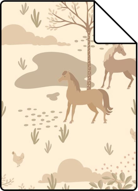 Proefstaal ESTAhome behang boerderij dieren beige - 26.5 x 21 cm - 131732-S