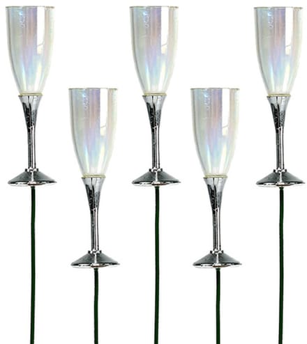 Oudjaarsavond decoratie champagne glas plug zilver 7,5cm L27cm 12 stuk
