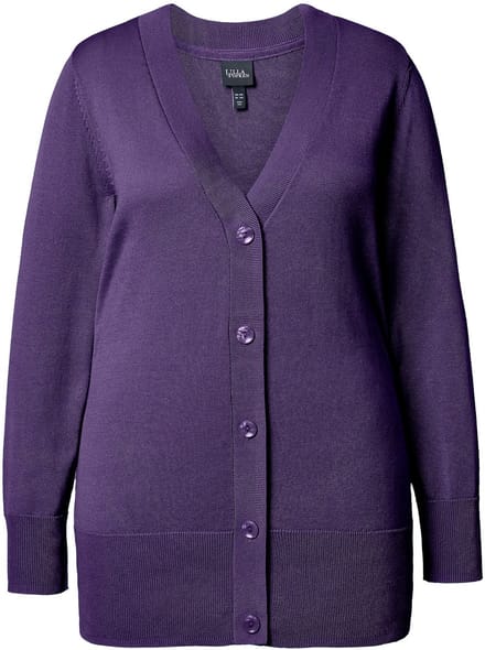 Ulla Popken - Dames - Vest V-hals knoopsluiting fijn breisel - Donker violet - Maat 42+
