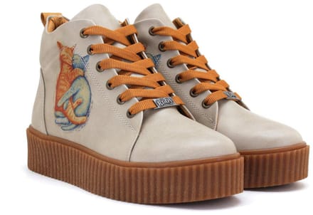 Goby Dames Veterboots – Katten Illustratie – Platform Zool – Handgemaakt – Premium Kwaliteit – Maat 37