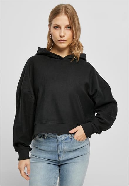 Urban Classics - Oversized Short Rib Hoodie/trui - XS - Zwart
