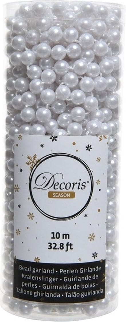 Decoris kerstslinger - 10 meter - 0,8cm kralen - Wit
