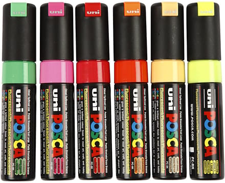 Posca Marker, afm PC-8K, lijndikte 8 mm, breed, semi-dekkend, diverse kleuren, 6 stuk