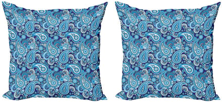 ABAKUHAUS Paisley Kussenbezug – 2x40x40 cm – Dubbelzijdig – Blauw