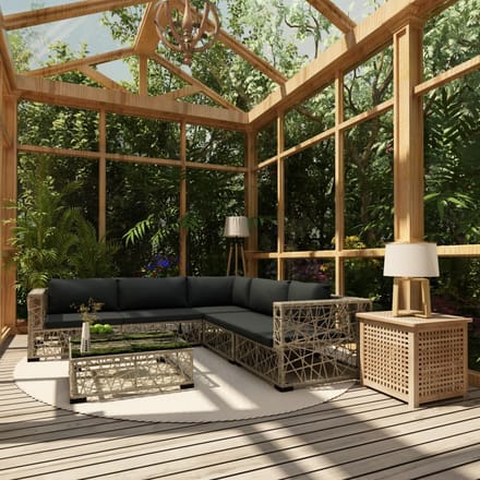 vidaXL - 6-delige - Loungeset - met - kussens - poly - rattan - grijs