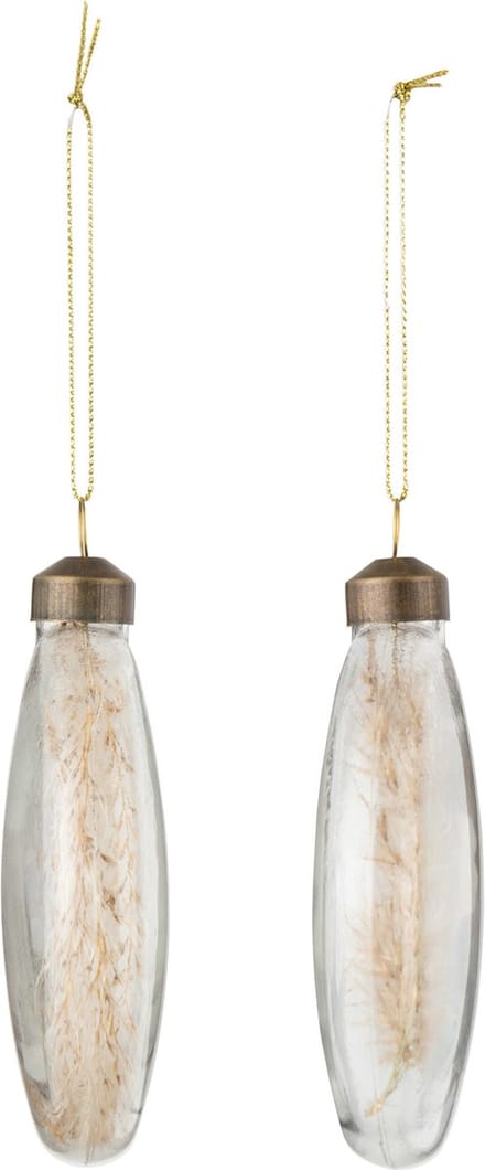 J-Line kerstbal Gedroogde Pampas - glas - transparant - medium - doos van 4