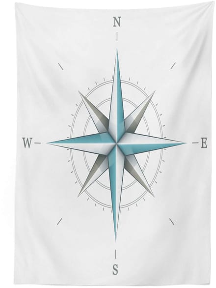 ABAKUHAUS Kompas Tafelkleed – 140x200 cm – Teal/Grijs, Antieke Windroos
