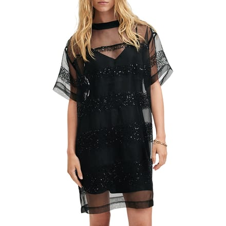 AllSaints Izabela Emb Dress Black Größe: 12 | Minikleider Outlet | Damen | Schwarz