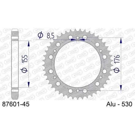 Aluminium tandwiel achter Afam 530 45 dents