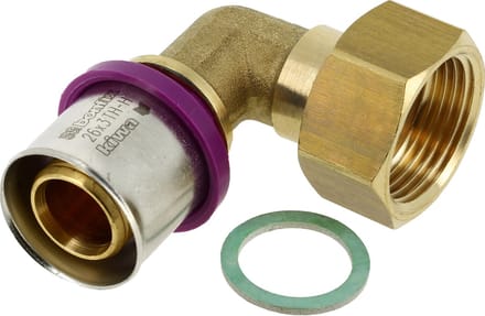 Bonfix Alu-pers - messing perskoppeling / persfitting - bocht / knie met wartelkoppeling binnendraad 26mm x 3/4 FxRp